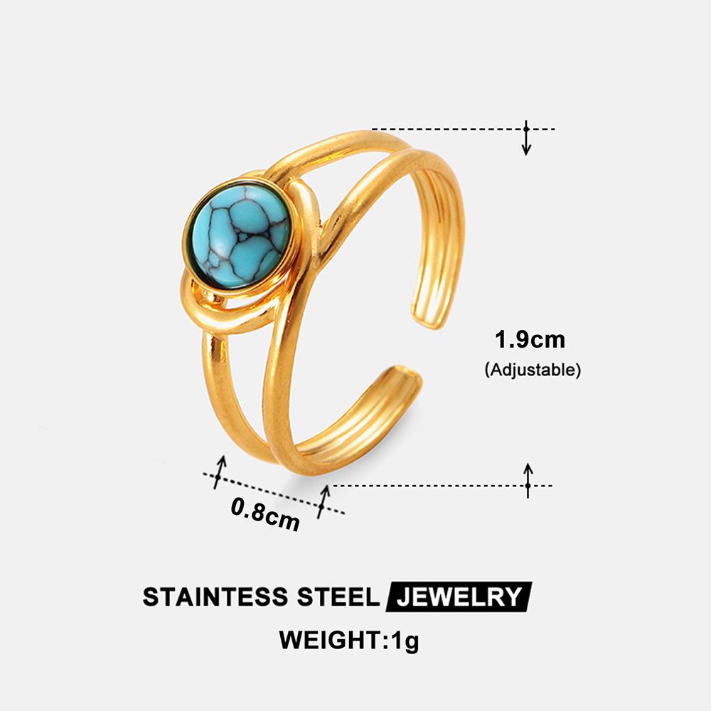 Европейское и американское минималистичное многоцветное регулируемое кольцо из титановой стали с натуральными камнями, геометрическое