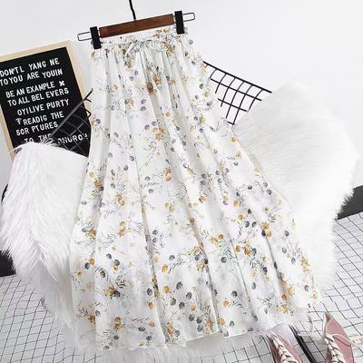 Chiffon Blumen Midi-Rock für Damen - Hochtaillierter Vielseitiger A-Linien Voll Ausgestellter Bedruckter Rock für den Sommer