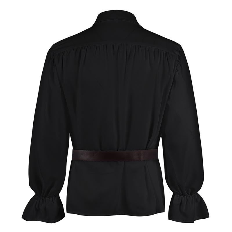 Medieval Long Sleeve Ruffled Puff Sleeve Top with Turn-Down Collar - Vintage Solid Color COS Costume Shirt