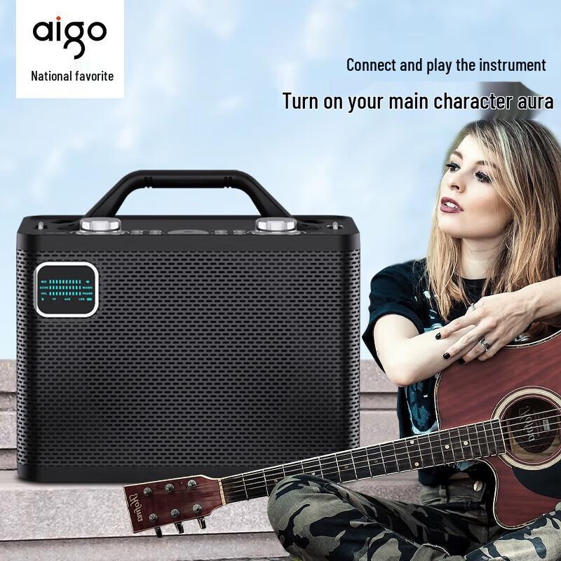 Aigo T198 Portable Bluetooth Guitar KTV Speaker with Dual Microphones