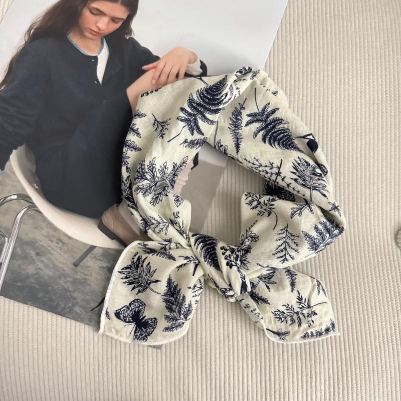 Premium 90Cm Floral Large Square Scarf Cotton And Linen Silk Scarf Women'S Headscarf Thin Scarf Sun Protection Shawl Outer Yarn
