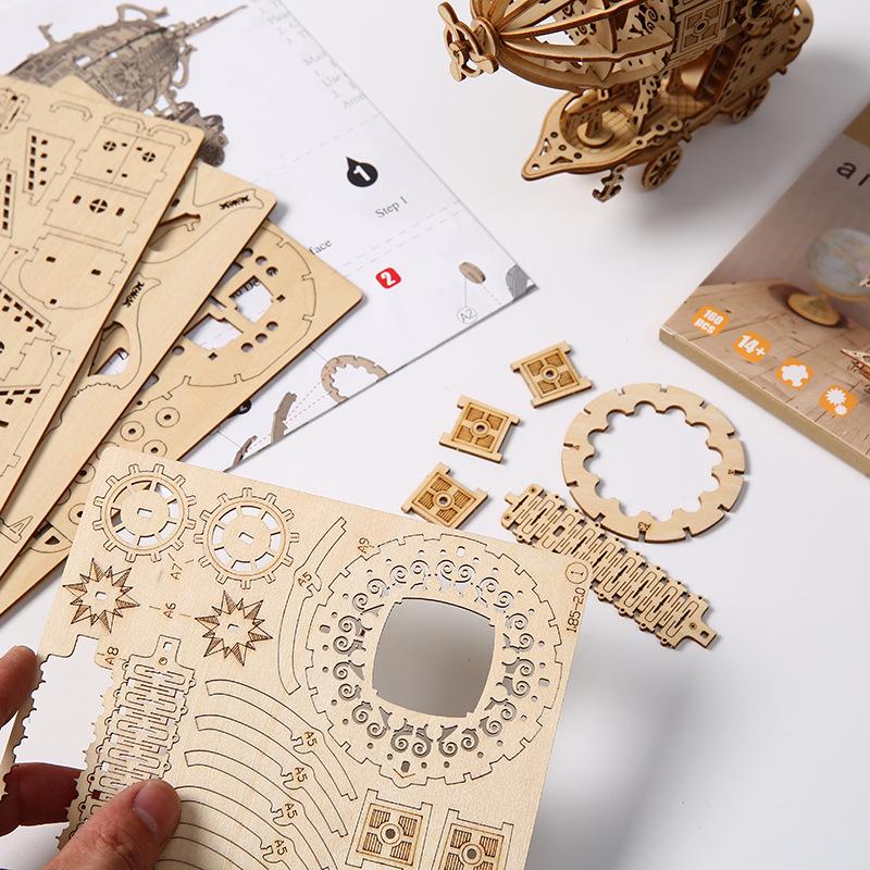 Handmade 3D Wooden Airship Puzzle Toy for Kids