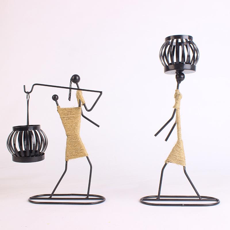 

Artistic Wrought Iron Hemp Rope Lantern Candle Holder for Home Decor