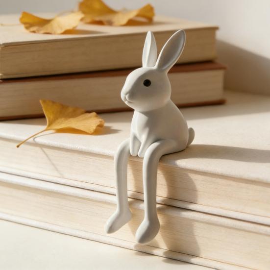 Bunny Figurine Easter Rabbit Sculpture White Rabbit Modern Resin Statue for Desk Cabinet Bookshelf Counter