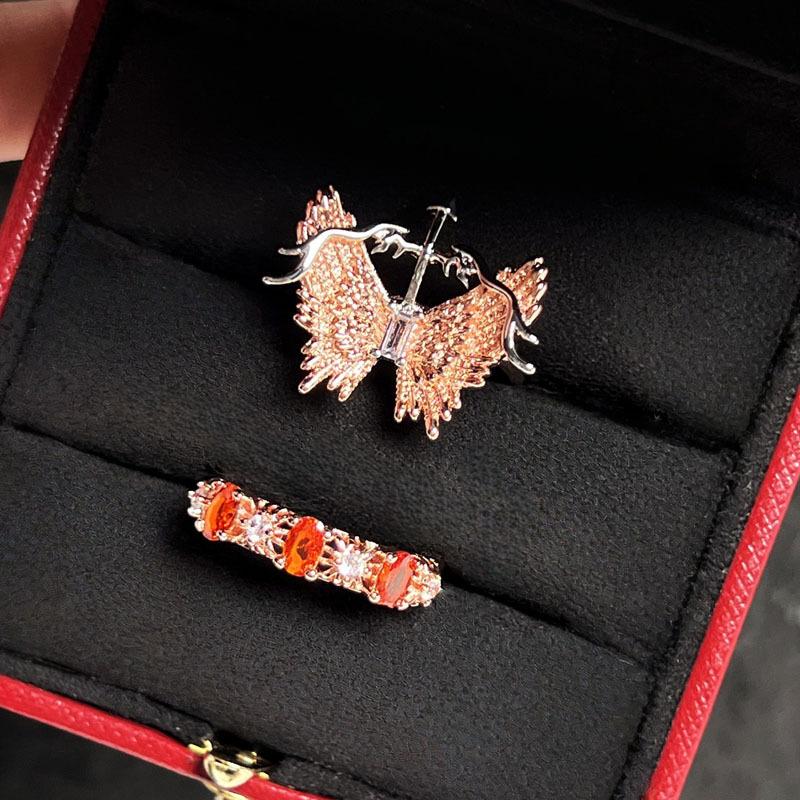 ins tide two-color butterfly feather Cupid's arrow open ring women's fashion niche design sense stacked ring