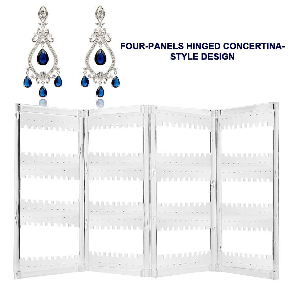 Foldable 4-Panel Jewelry Holder Earrings Display Stand Ear Studs Storage Rack   (Black)