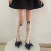 Womens Knee Length Lacy Edge Sock Bows Tie Stocking Bows Tie Long Fishnet Mesh Ballet Style Dance Sock for Summer