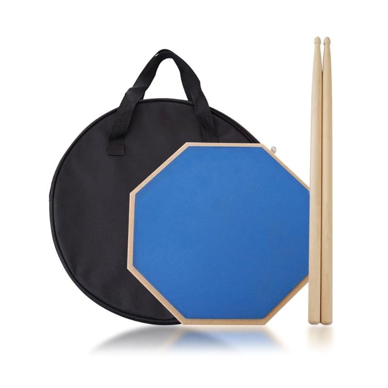 12-inch Drum Practice Pad and Sticks Set Portable Practice Drum Pad with Storage Bag Silent Drum Pad Maple Drum Sticks синий