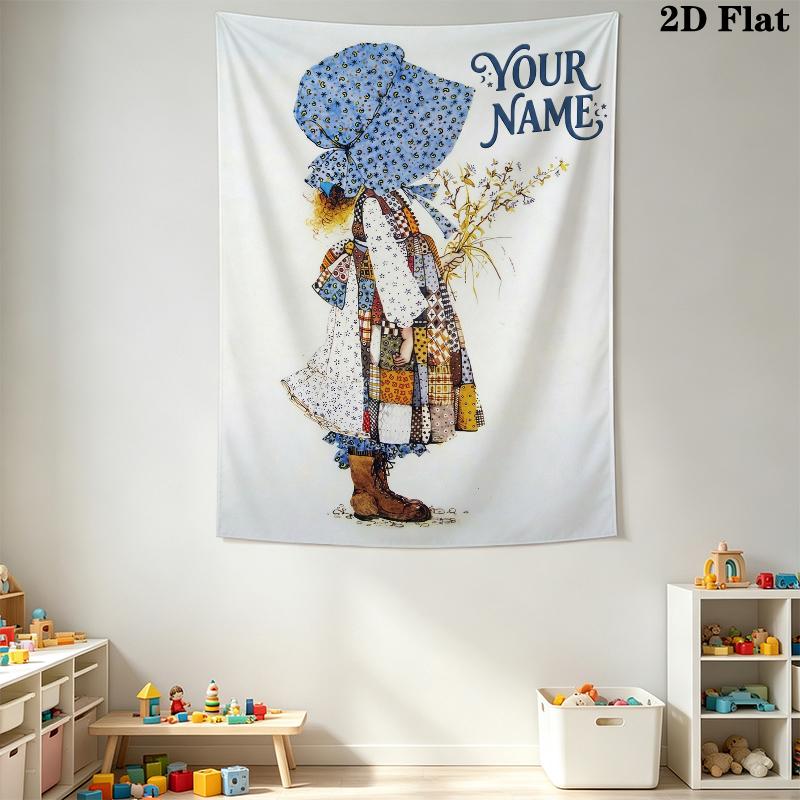 Custom Name Holly Hobbie Wall Tapestry Aesthetic Wall Hanging Printed Fabric Blanket Decorative Tapestries for Bedroom Living Room Home Decor
