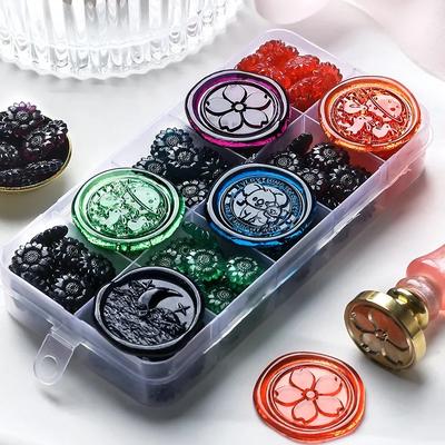 100 Stück Transparent Sonnenblume Wachssiegel Perlen Wachssiegel Sello Wachssiegelstempel für Umschlag Hochzeit Blaue Lackierung für Siegel HCL007