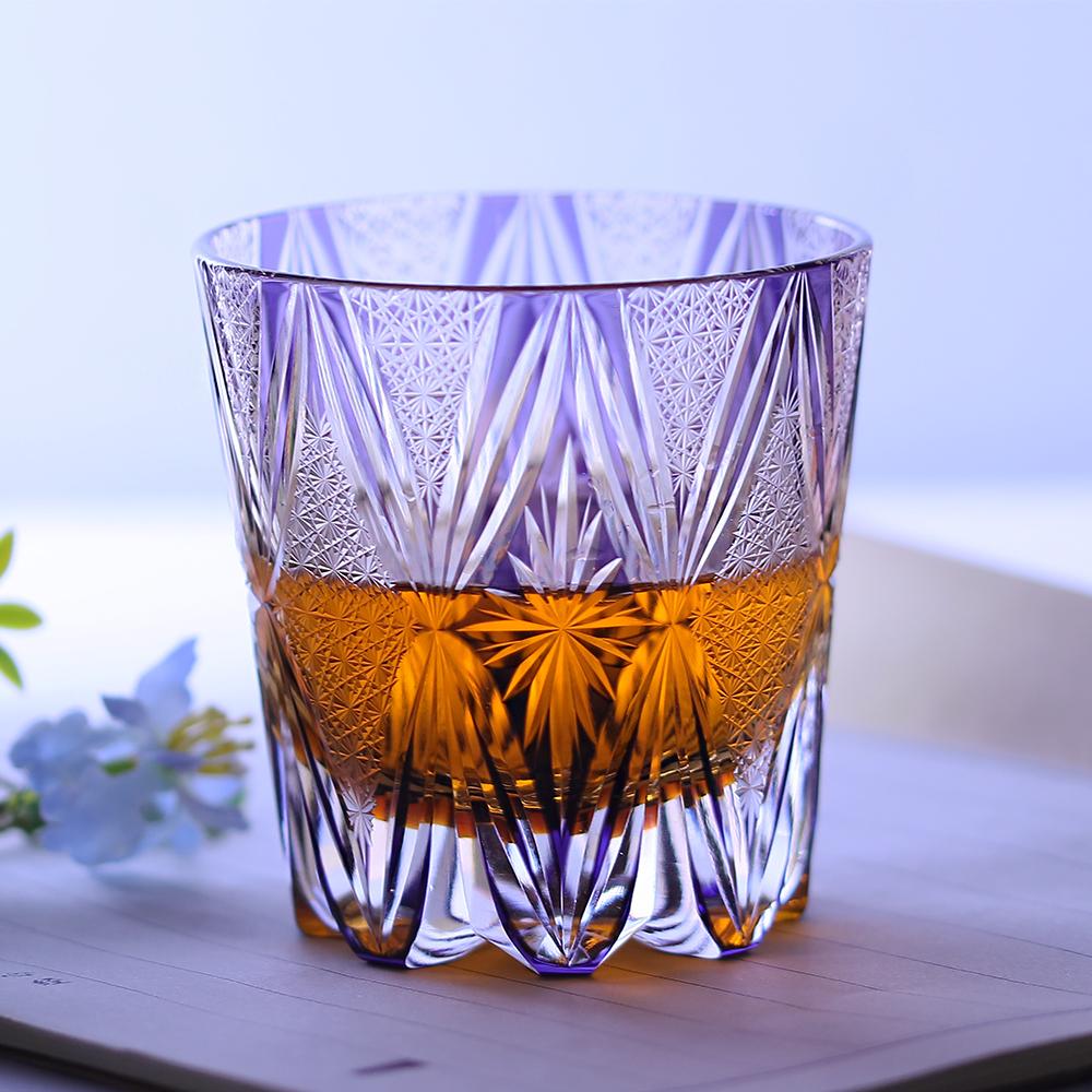 320 ml Handcrafted Black Whiskey Glass Tumbler Edo Kiriko Cut Ambition Design Barware for Gift