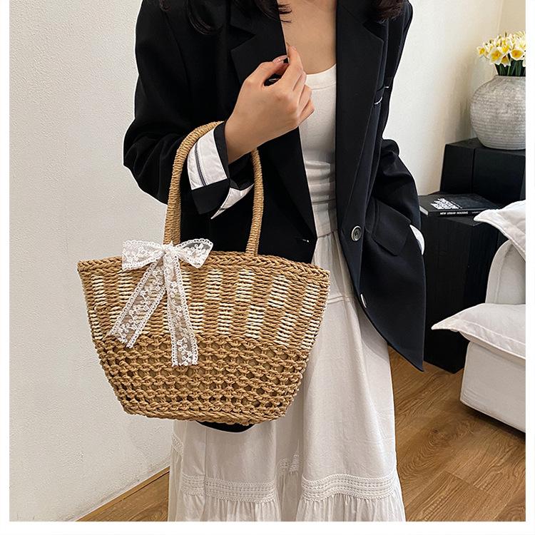 New Straw Bag Portable Vacation Beach Tote Bag Woven Bag Women's Large-capacity Vegetable Basket Bag