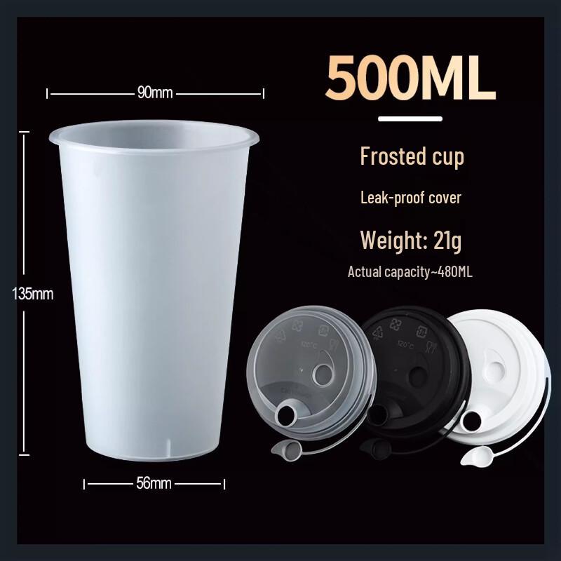MiaoJiayi Disposable 500ML Frosted PP Milk Tea Cups with Lids