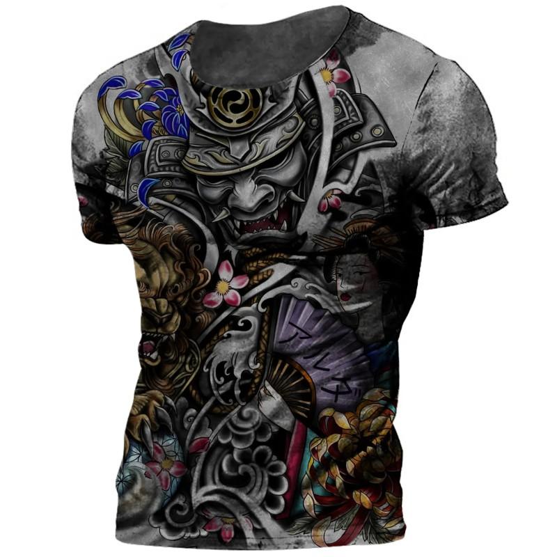Shogunate Japanese Samurai Print Harajuku Fashion Men Round Neck Short Sleeve T-shirt Loose Comfortable Oversized Top Quick Dry
