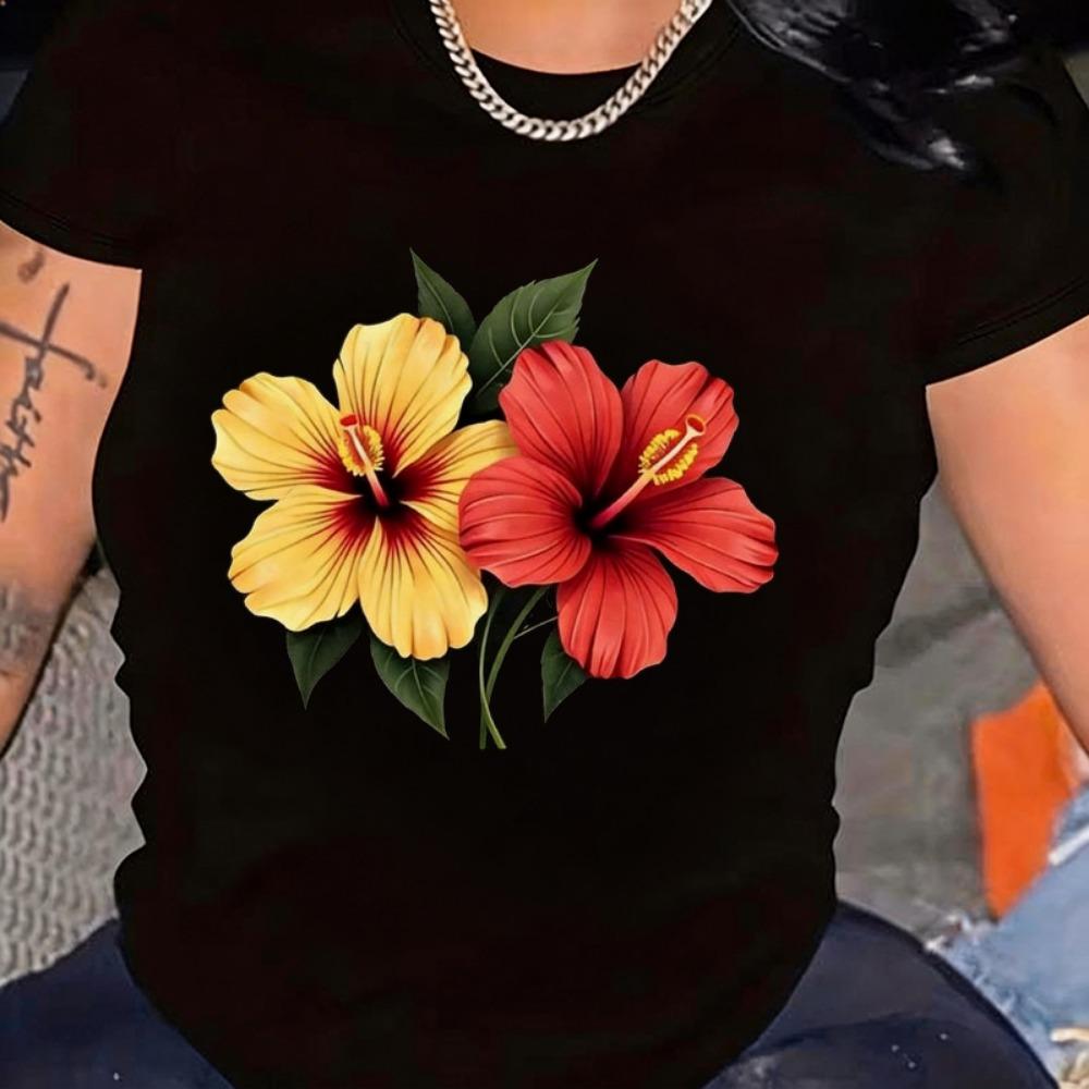 

Fashion Creative Flower Print Women s Y2k Tees Tops Casual Graphic Tshirt Crew Neck Short-Sleeve T-Shirt for Women Clothes S