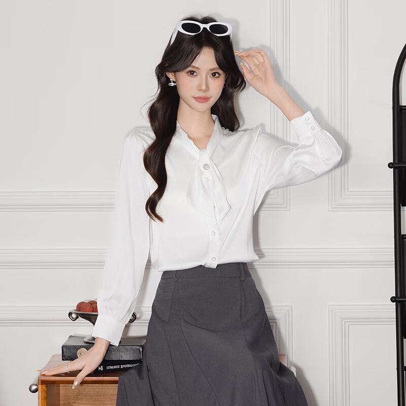 Women's Long Sleeve Scarf Tie Shirt
