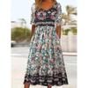 Vintage Floral Print Cotton Summer Midi Dress Women Ethnic T-Shirt Dress