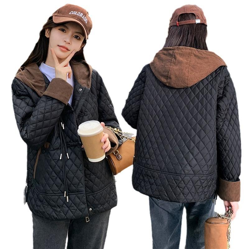 Lightweight cotton clothes women's 2025 new fashionable loose hooded cotton jacket temperament casual versatile patchwork top