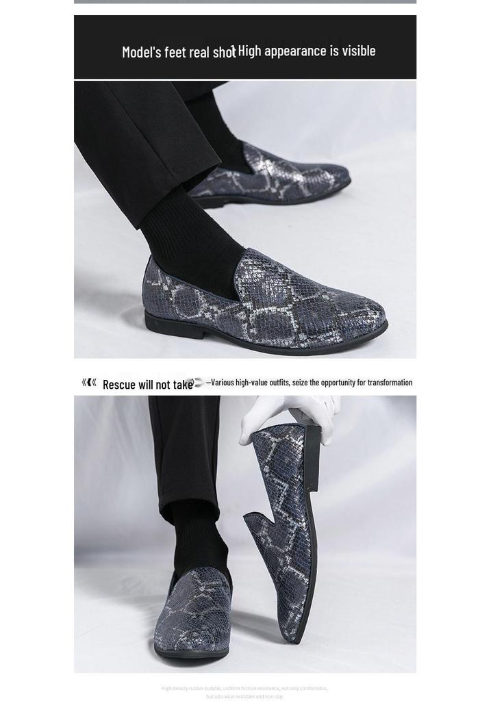 Men's Plus Size Python Pattern Slip-on Leather Loafers - Korean Style Business Casual Shoes