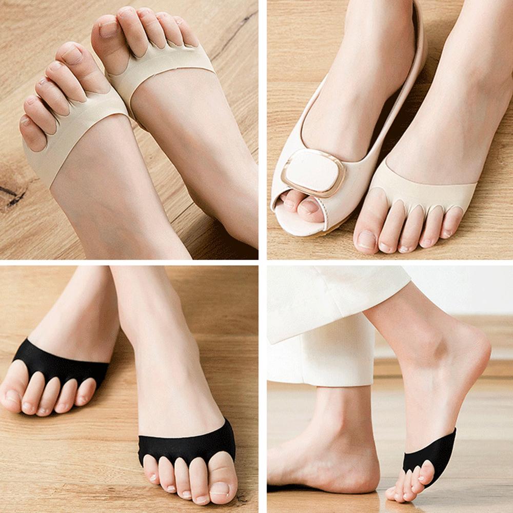 Anti-slip Sponge Lining Ice Silk Invisible Foot Pad Open Toe Socks Sock Slippers Half Socks