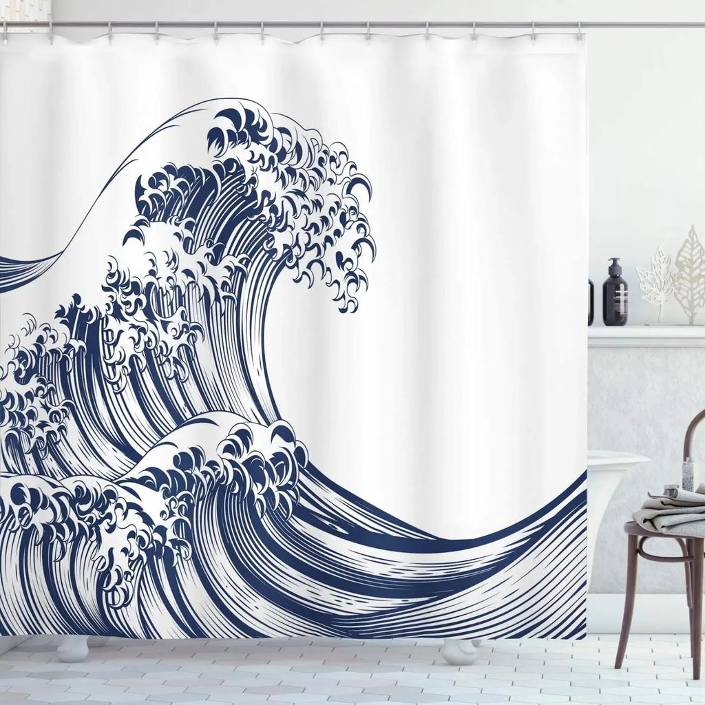 Colorful Cartoons Fish Shark Shower Curtains Ocean Life Children's Bathroom Home Decor Cloth Curtain Set Waterproof Bath Screens