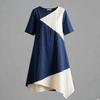 D New Contrasting Color Splicing Short-sleeved Dress Summer Literary and Leisure Loose A-shaped Skirt