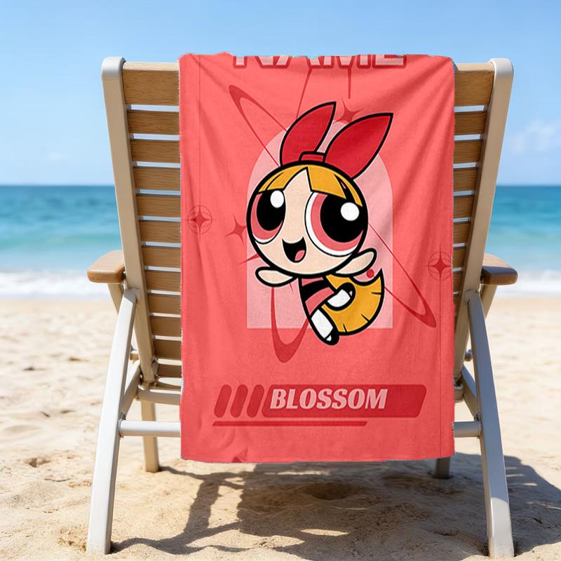 1pc The Powerpuff Girls6 Beach Towel with Custom Name, Beach/Swimming/Bath/Picnic/Camping Towel, Suitable for Seaside Beaches