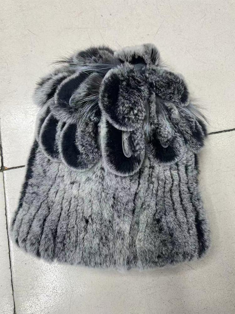 Real Rex Rabbit Fur Knitted Beanie Hat For Women Winter Thick Warm Russia Hat Pompom Snow Caps Outdoor Ski Hats Headwear