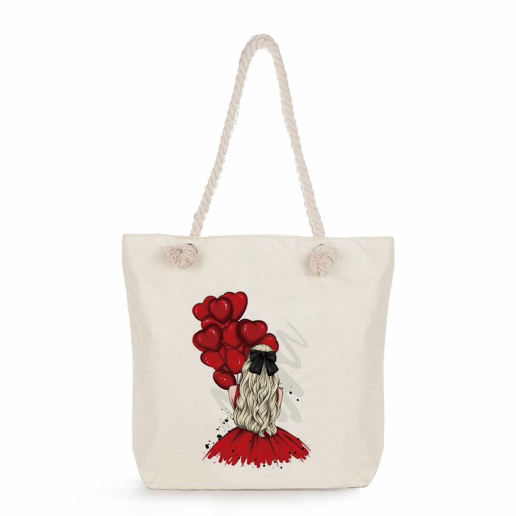 Sisters Print Thick Rope Single-shoulder Beach Bag 7275 CLE