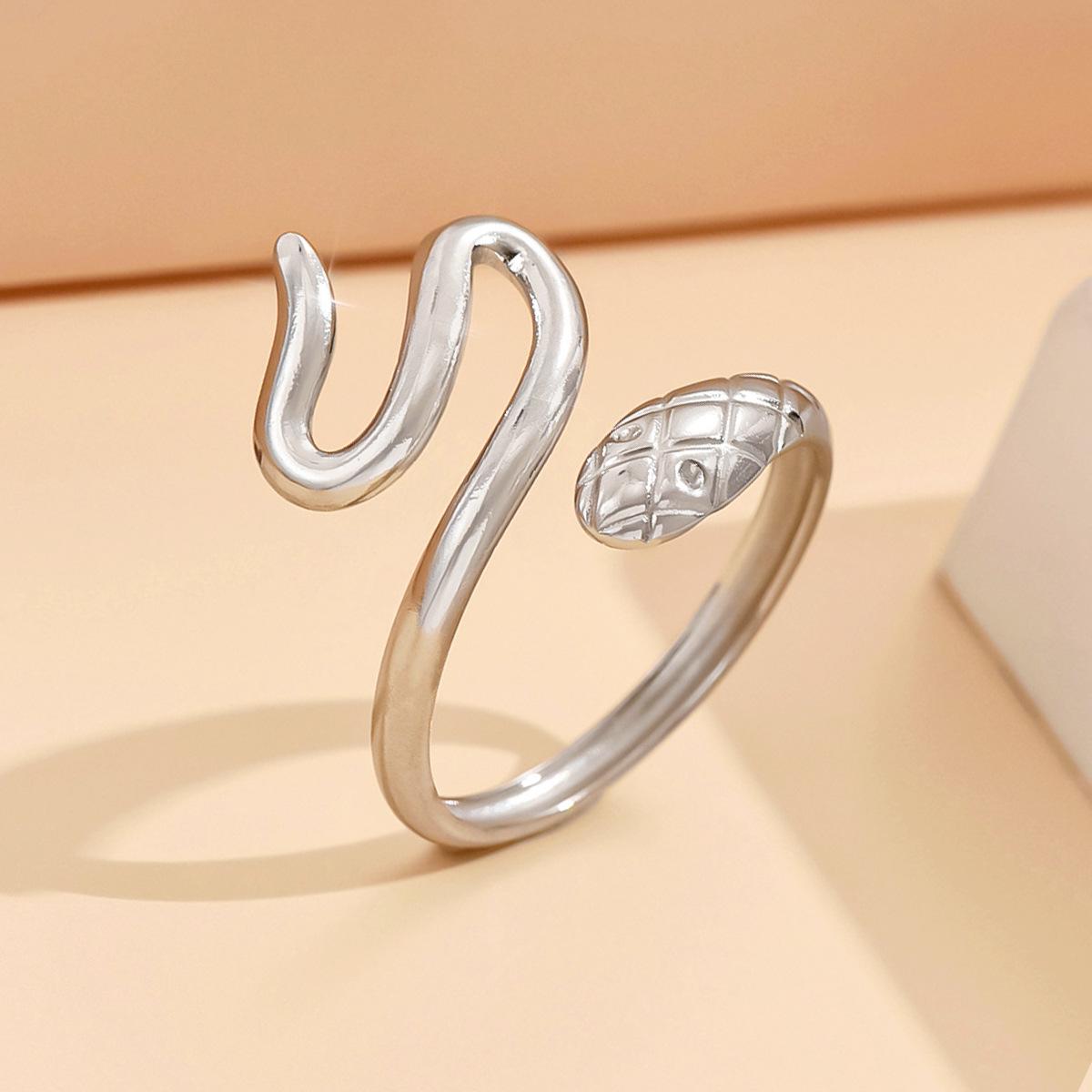 Gold-Plated Stainless Steel Snake Ring - Adjustable Punk Hip Hop Style.
