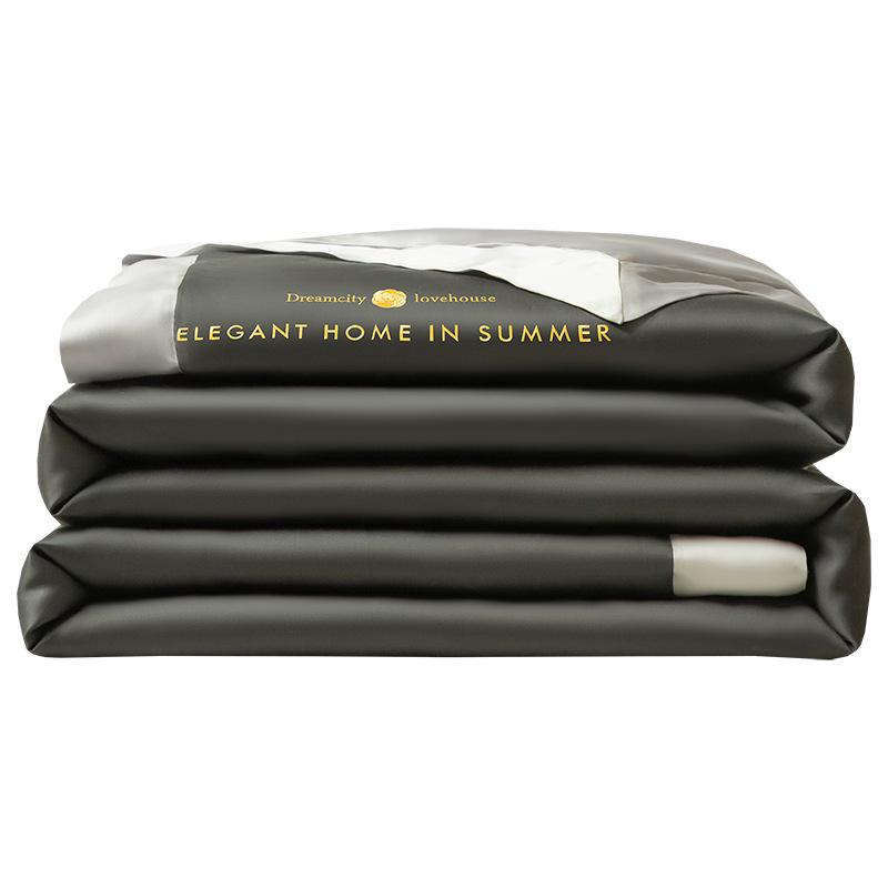 Class A Ice Silk Water Washable Summer Quilt Set - Naked Sleep Embroidery, Thin Blanket, Air Conditioning Quilt, Four-Piece Gift.