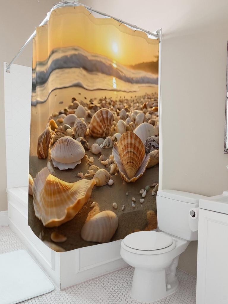 Sunset Seashell Beach Shower Curtain - Vibrant Coastal Design for a Waterproof and Unique Bathroom Décor