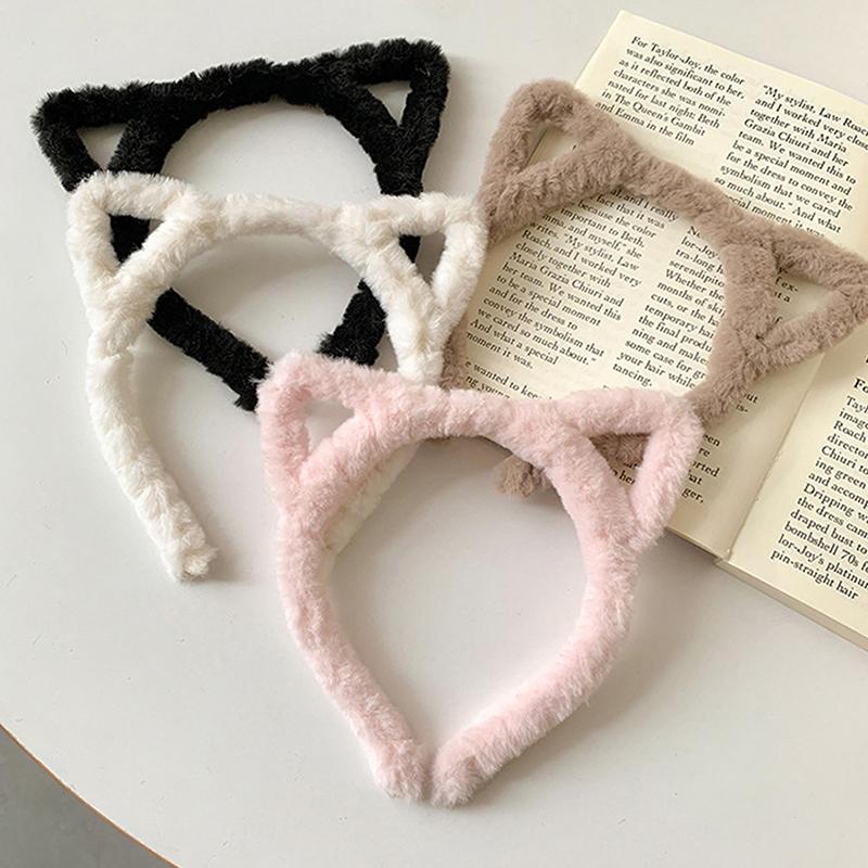 Opaska na głowę z kocimi uszami Pluszowa Zimowa Futrzana Królicze Uszy Opaska do Włosów Śliczna Gumka do Włosów Futrzana Opaska Słodka Opaska do Mycia Twarzy Dziewczęca Obręcz do Włosów Akcesoria do Włosów