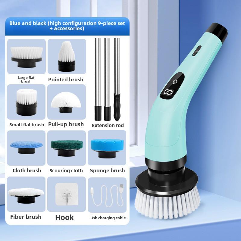 9-in-1 Electric Bathroom Cleaning Brush with Dual-Length Handles