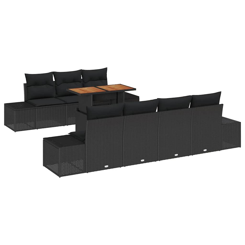 Garden Sofa Set with Storage 8 pcs Black Poly Rattan