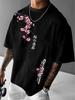Camiseta de Hombre Algodón Estampado de Flor de Cerezo Japonés Camiseta Ajuste Casual Camisetas Minimalista Estampado Sakura Manga Corta Top para Verano