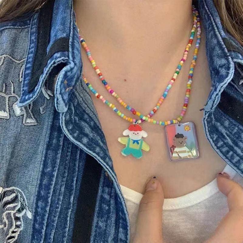 Bohemian Beaded Necklace Summer Rice Bead Bear Necklace Hawaii Beach Necklace Jewelry Suitable for Ladies and Girls