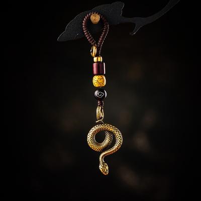 Chinese Zodiac Brass Snake Lucky Pendant Keychain Creative Car Key Ring Accessories Women Men Bag Charm Jewelry Gift
