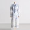 Vintage Court Style Spring and Autumn Women's Neckline Tie Floral Design Long-sleeved Floral Print Dress