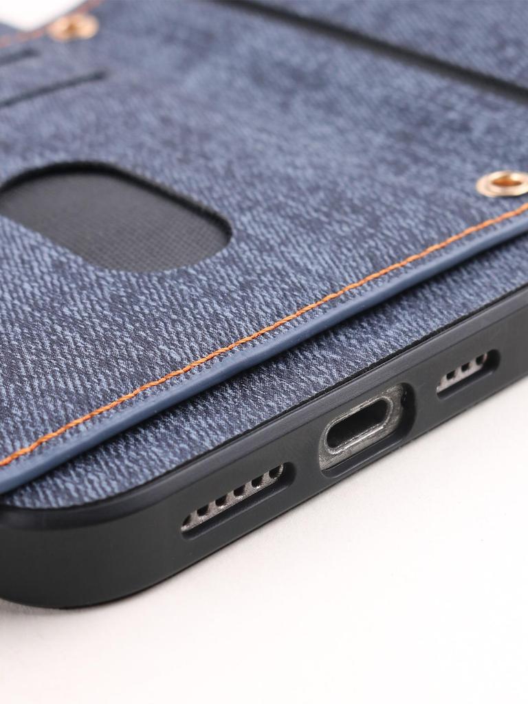 IPhone 17 Hülle: Kompatibel mit Apple 16 Pro Max, 15, 14 - Denim-Textur mit Armband-Kartenhalter