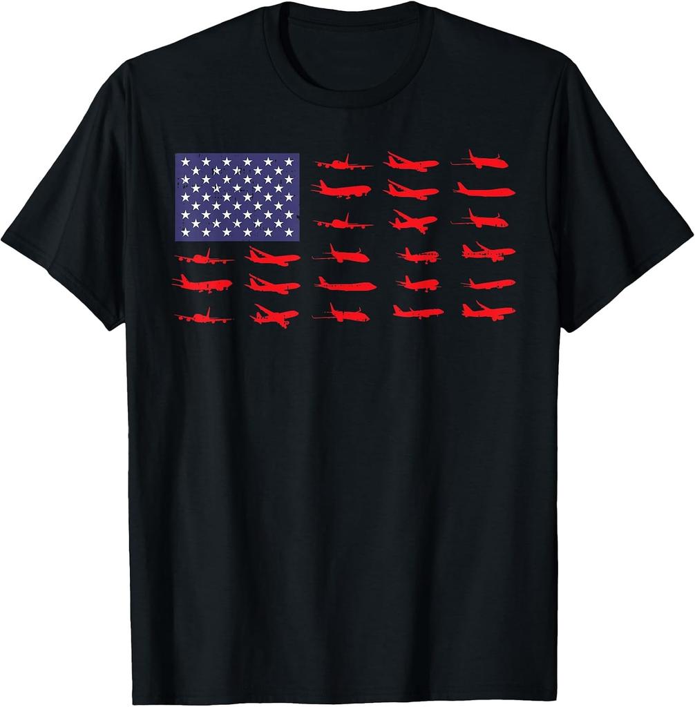 Patriotic Aviation T-Shirt Featuring US Flag Airplanes for Pilots