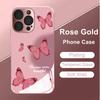 Cute Pink Butterfly Tempered Glass Phone Case for iPhone 17 Pro Max 16 15 14 Plus 13 12 11 Pro Max 16E 17Air Protection Cover
