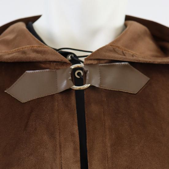 Sametový plášť s kapucí Kovová kruhová dekorace Retro styl Halloween Cosplay Šál Tajemný slavnostní kostýmní doplněk