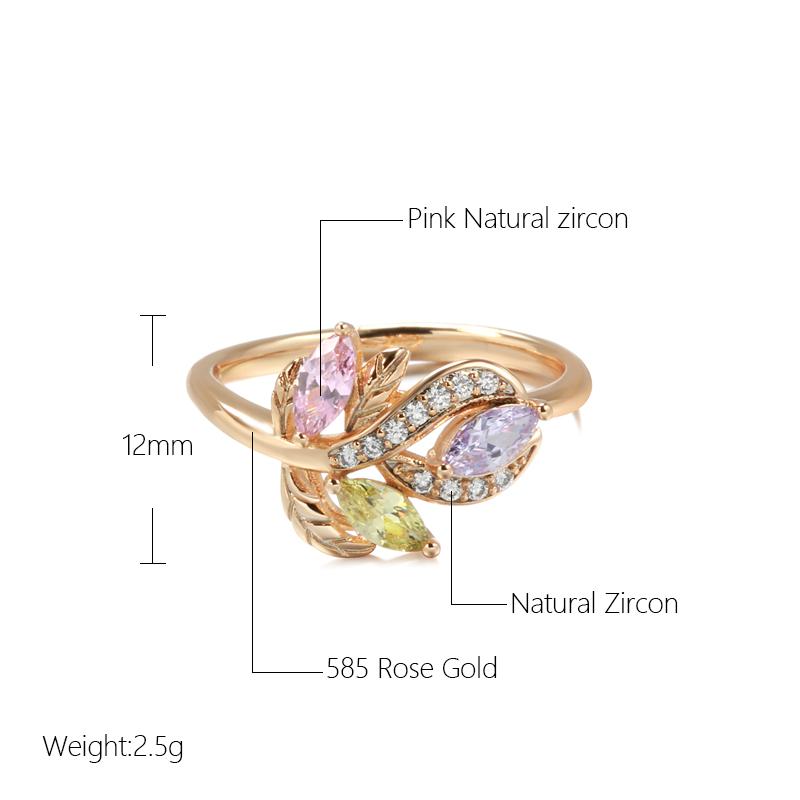 New  Rose Gold Crystal Flower Ring For Women Fashion Colorful Natural Zircon Rings Fine Wedding Jewelry Bride Gift