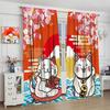 Japanese Curtains Cute Lucky Cat Rustic Pink Cherry Blossoms Mountain Fuji Red Sun Pattern Decor Drapes for Bedroom Living Room