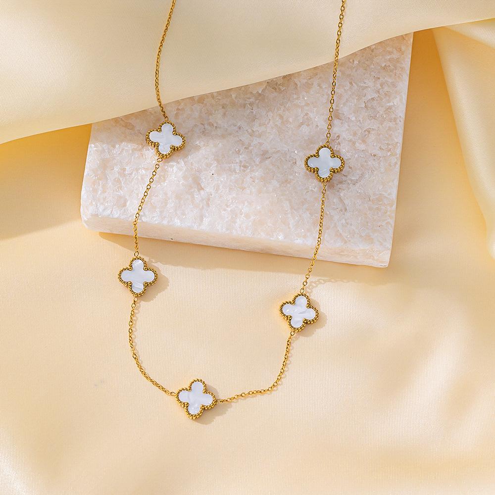 

Ожерелье из пятилепестковой рябчиковой лилии и четырехлистного клевера из 18-каратного настоящего золота, легкая роскошь, высокое качество, цепочка для ключицы