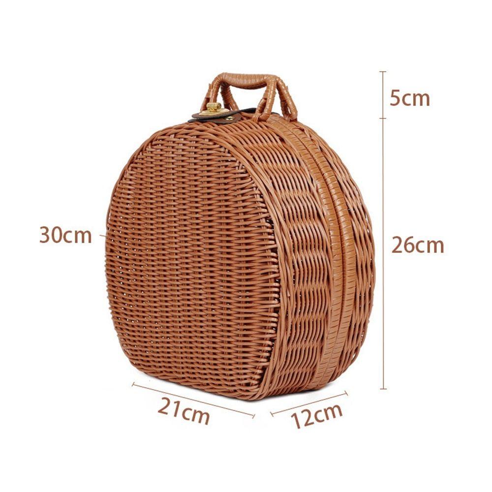 Handmade Rattan Woven Luggage Box Round Picnic Basket Vintage Wicker Suitcase  for Home