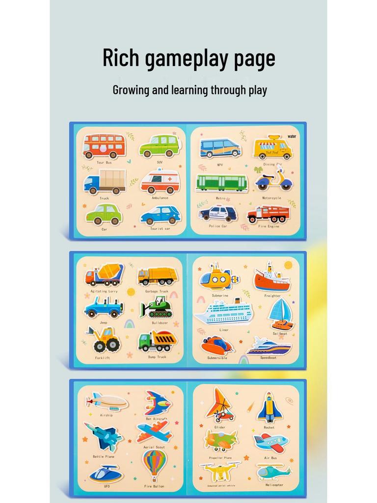 Children's Reusable Graffiti Quiet Book: Animals & Transportation Educational Toy for Toddlers