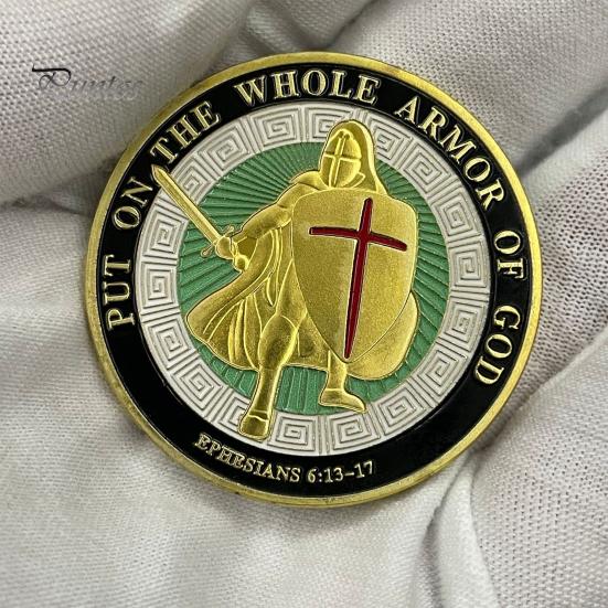 Armor of God Coin 1.57" Diameter Metal Souvenir Coin Put on The Whole Armor of God Double-Sided Armored Soldier Challenge Coin for Military Church