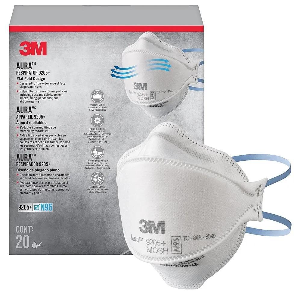 

3M Aura N95 Mask 20-Pack 1 Pack 3M Aura Particulate N95 Respirator 9205+, Flat Fold Lightweight